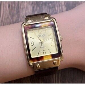 Studio TIME Watch Rectangular Face Gold Toned Stylish Working New Battery
